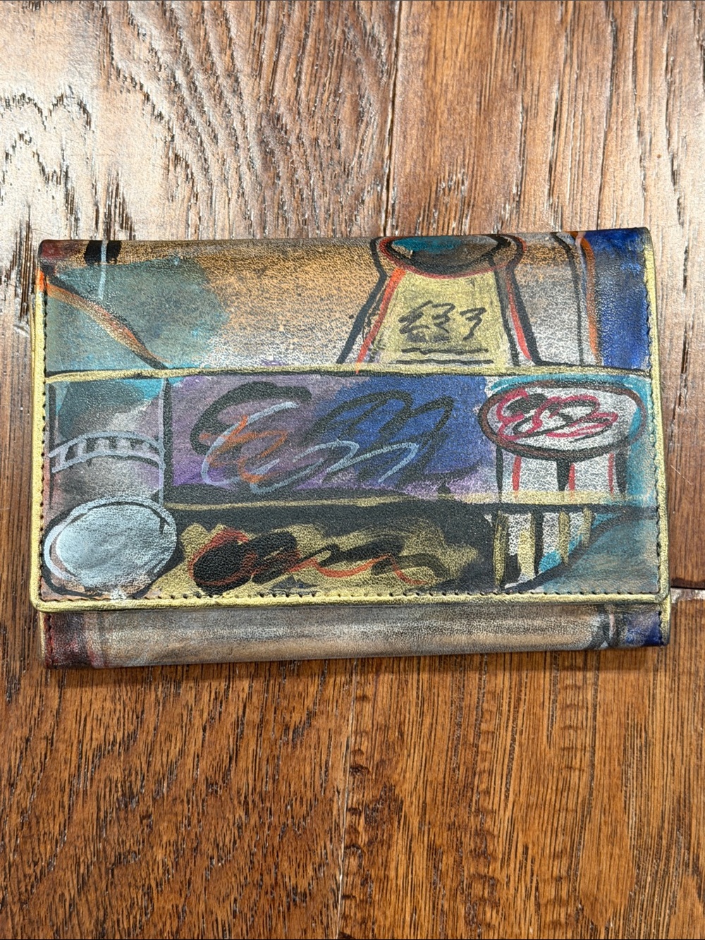 Jane Yoo Signed Multicolor Artistic Leather Wallet for Women